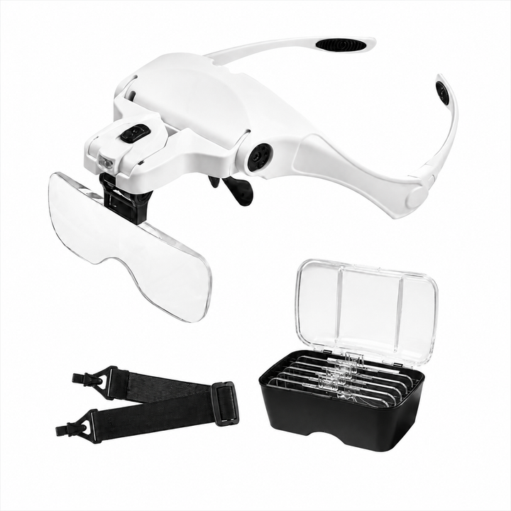 Lunette Loupe Frontale LED — 5 Lentilles 1.0x à 3.5x