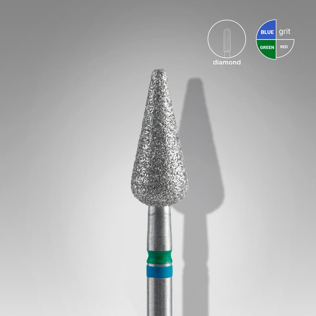 Diamond nail drill bit DUO pointed pear blue - green EXPERT head diameter 5 mm / working part 12 mm - Elegance Beauty Suisse
