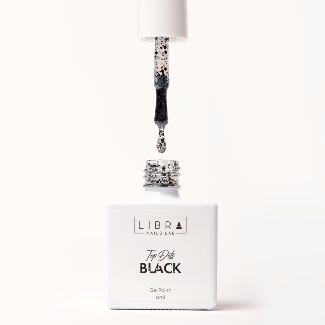 Top Dots Black - Glossy Top with Black Pois 15ml HEMA/TPO free - Elegance Beauty Suisse