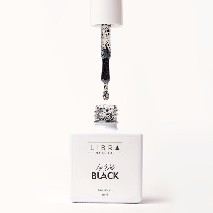 Top Dots Black - Glossy Top with Black Pois 15ml HEMA/TPO free - Elegance Beauty Suisse