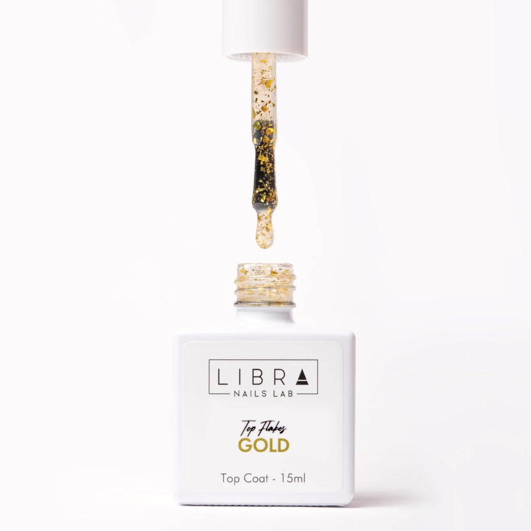 Top Flakes Gold - HEMA FREE Glossy Top Coat with Gold Flakes 15ml - Elegance Beauty Suisse
