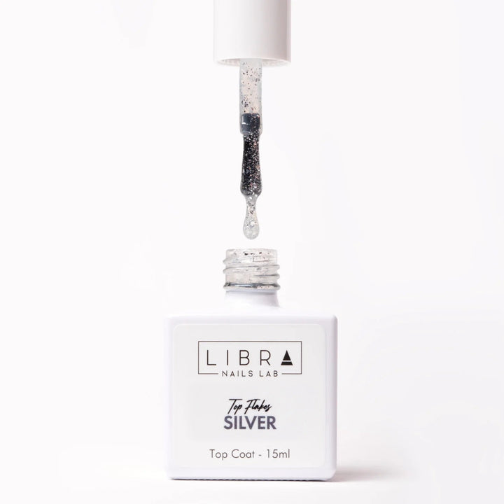Top Flakes Silver - HEMA FREE Glossy Top Coat with Silver Flakes 15ml - Elegance Beauty Suisse