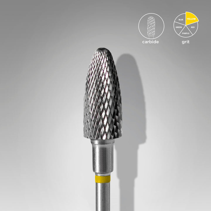 Carbide Nail Drill Bit, "Corn", Yellow, Head Diameter 6 Mm / Working Part 14 Mm - Elegance Beauty