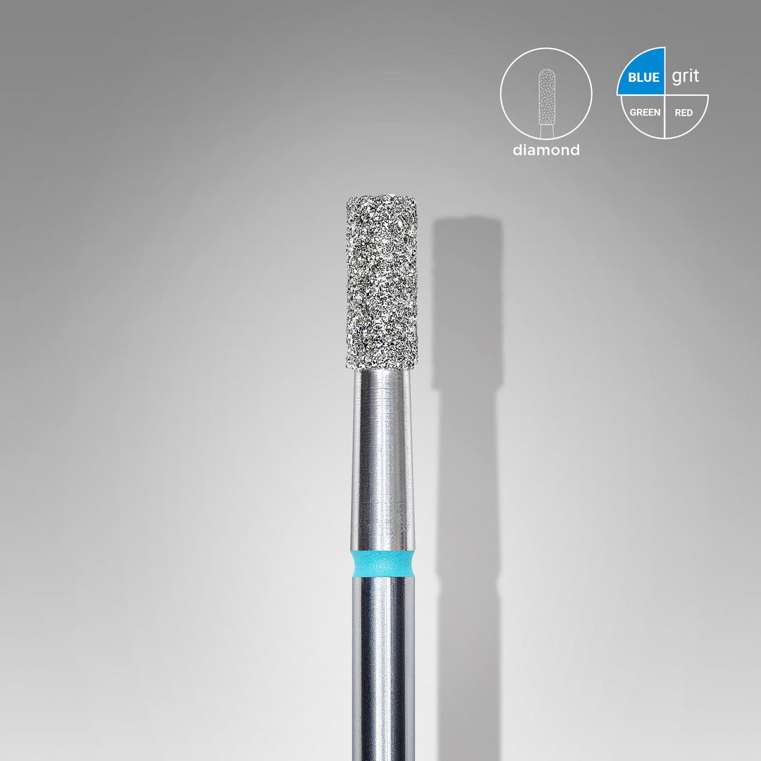 Diamond Nail Drill Bit "Cylinder", Blue, Head Diameter 2.5 Mm, Working Part 6 Mm - Elegance Beauty