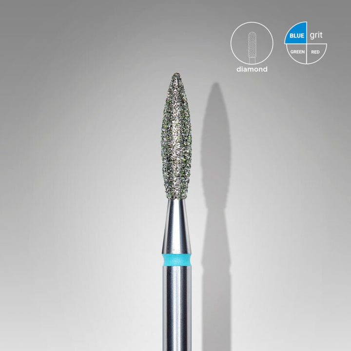 Diamond Nail Drill Bit, "Flame", Blue, Head Diameter 2.3 Mm, Working Part 10 Mm - Elegance Beauty