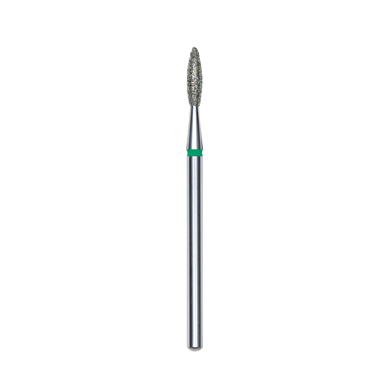 Diamond Nail Drill Bit, "Flame", Green, Head Diameter 2.1 Mm, Working Part 8 Mm - Elegance Beauty