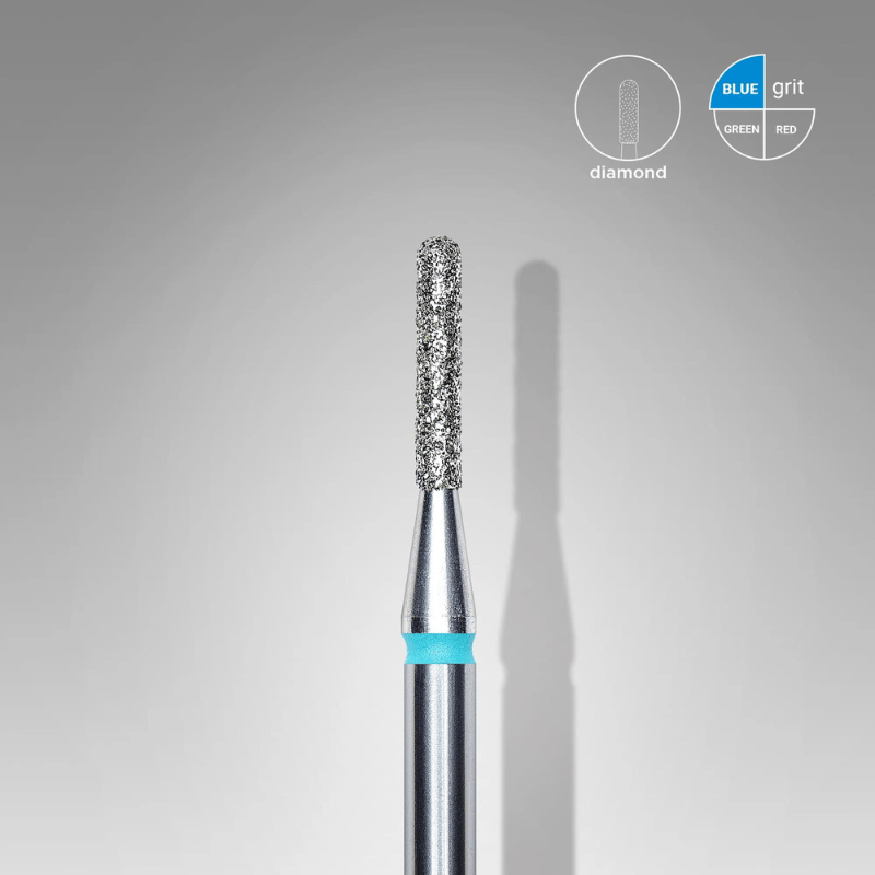 Diamond Nail Drill Bit, Rounded "Cylinder", Blue, Head Diameter 1.4 Mm, Working Part 8 Mm - Elegance Beauty