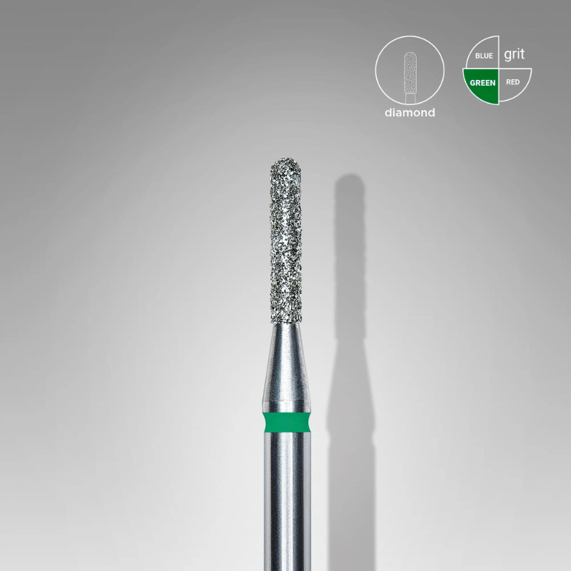 Diamond Nail Drill Bit, Rounded "Cylinder", Green, Head Diameter 1.4 Mm, Working Part 8 Mm - Elegance Beauty