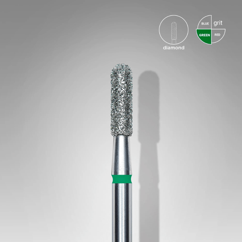 Diamond Nail Drill Bit, Rounded "Cylinder", Green, Head Diameter 2.3 Mm, Working Part 8 Mm - Elegance Beauty