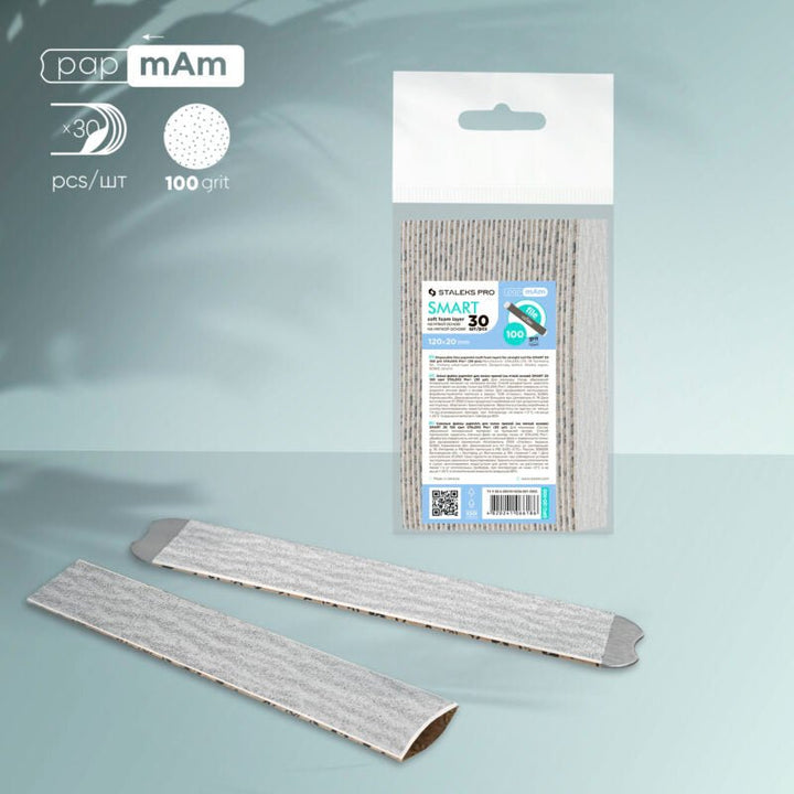 Disposable Files PapmAm 100 Grint (Soft Base) For Straight Nail File SMART 20 (30 Pcs) - Elegance Beauty