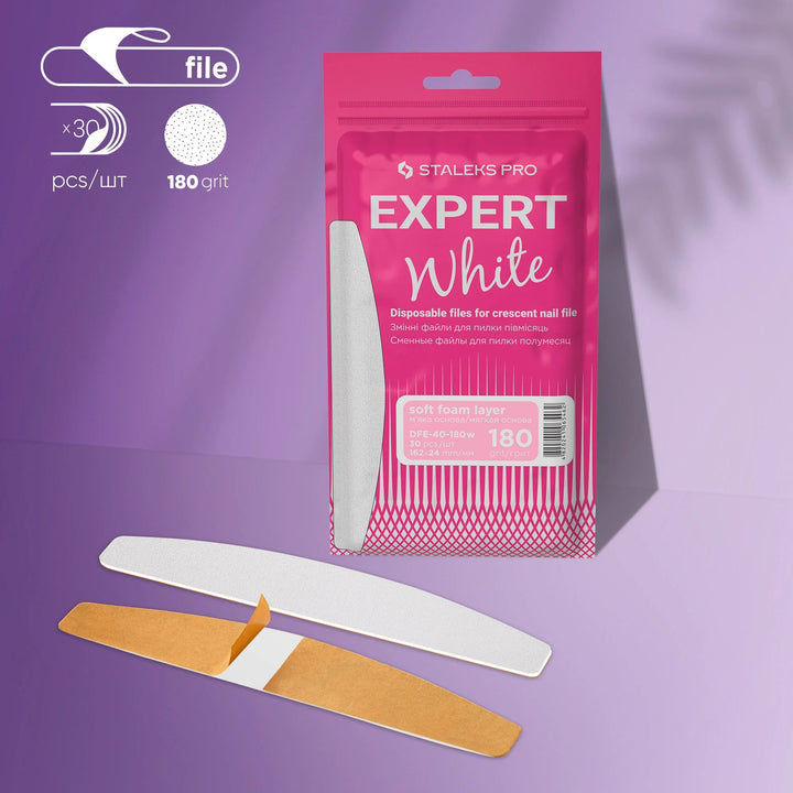 Disposable White Files For Crescent Nail File 180 Grit (Soft Base) - EXCLUSIVE 40 (30 Pcs) - Elegance Beauty