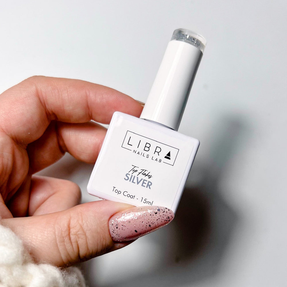 Top Flakes Silver - HEMA FREE Glossy Top with Silver Flakes - Elegance Beauty