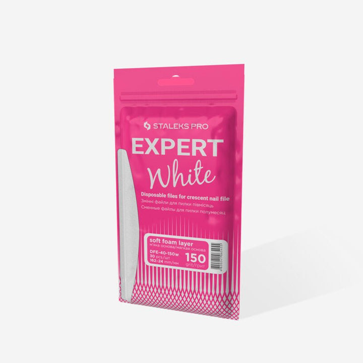 White disposable files for crescent nail file (soft base) Staleks Pro Expert 40, 150 grit (30 pcs) - Elegance Beauty
